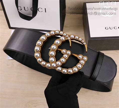 gucci パール|Gucci wide belt with pearls.